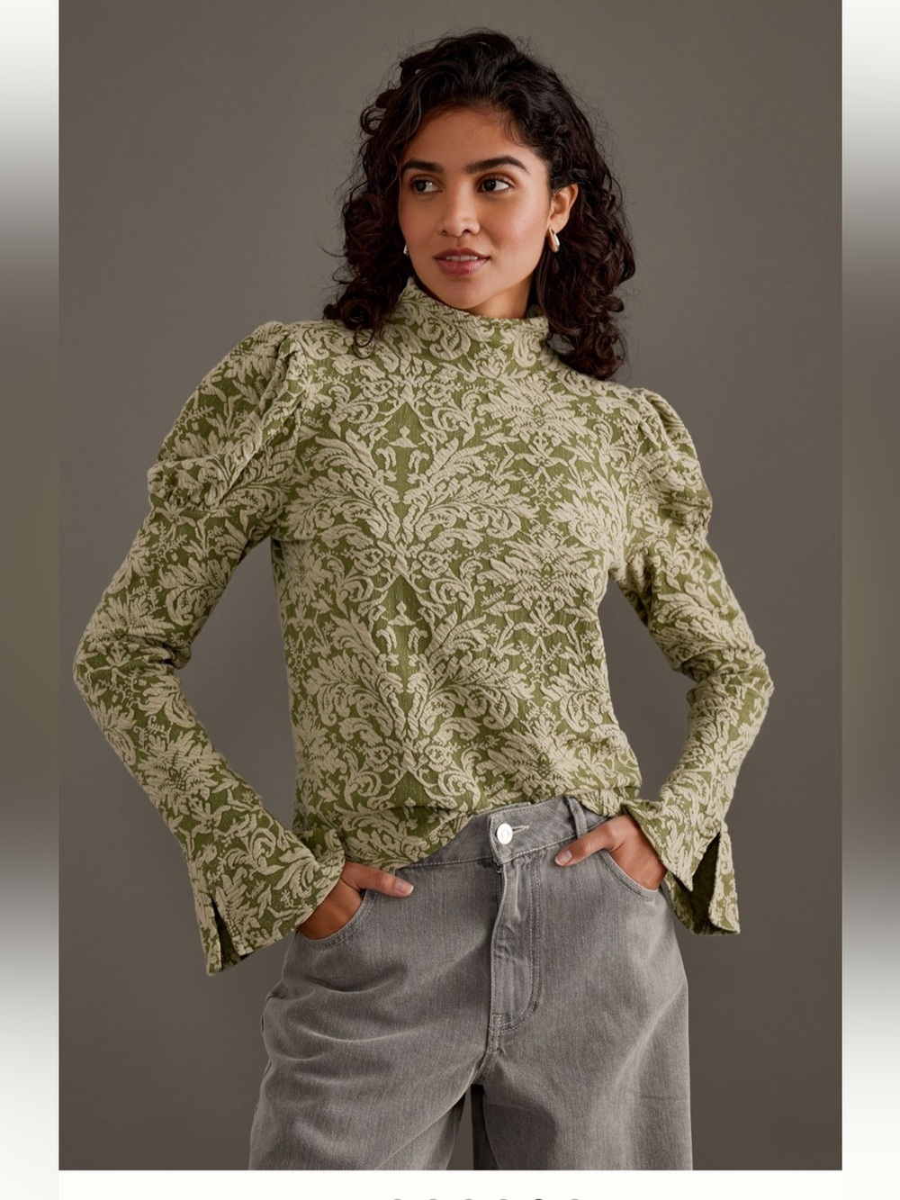Anthropologie Puff Sleeve Turtleneck Jacquard Top Size Small New With Tags